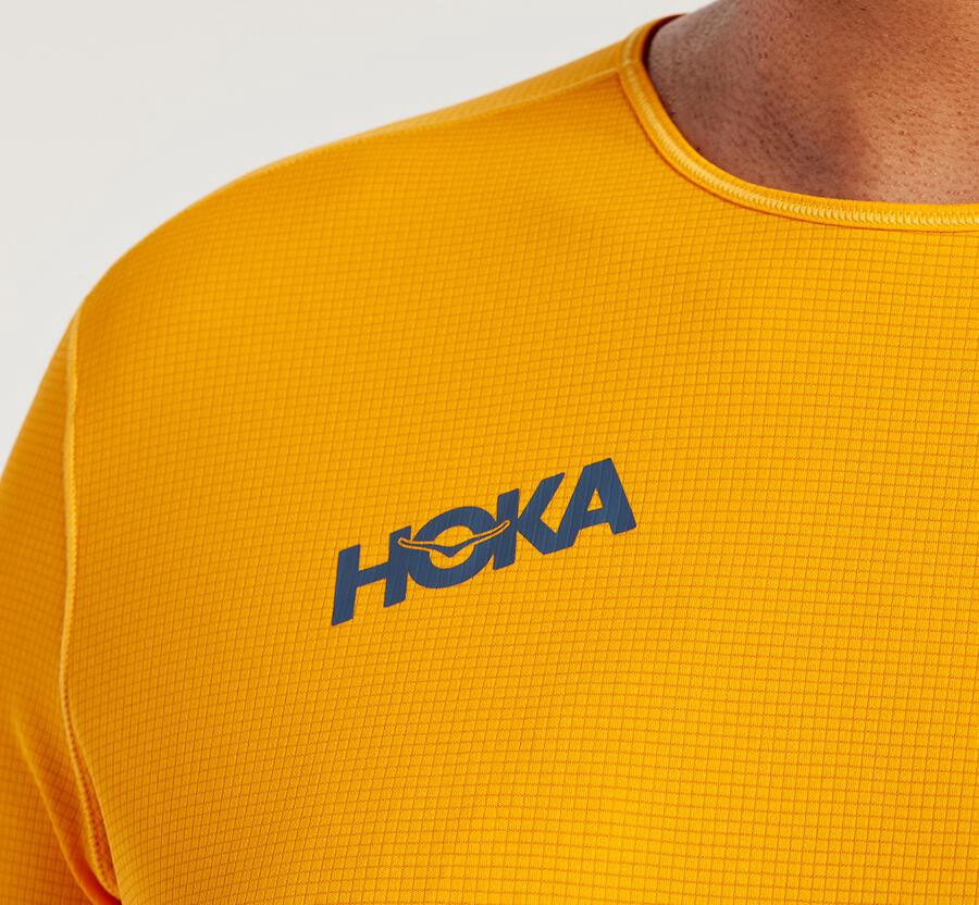 Top Hoka One One Hombre Amarillos - Performance 3/4 Sleeve - MKXL97531